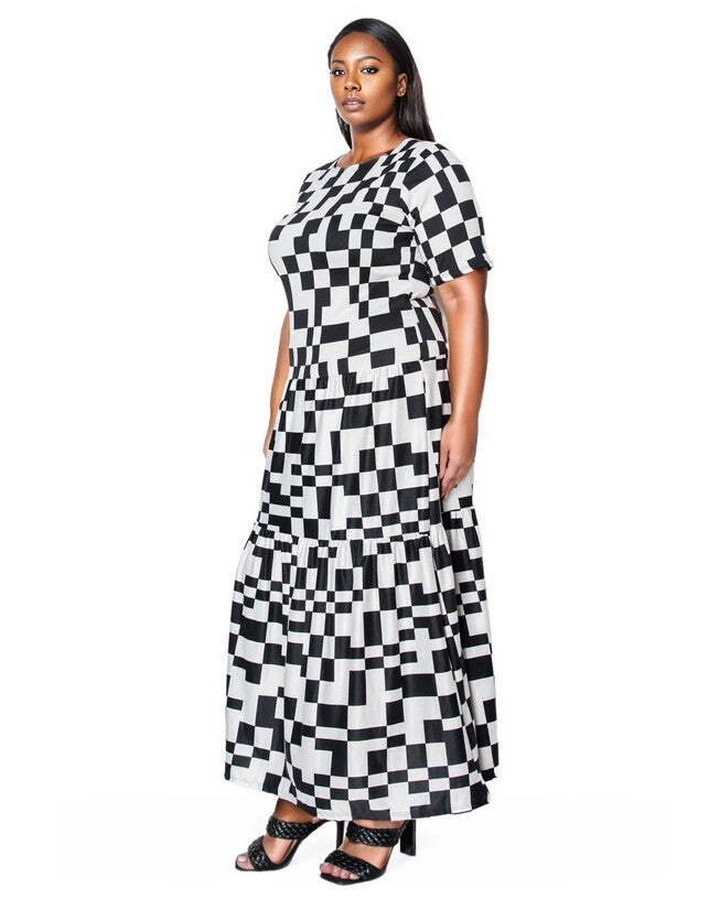 ARTEMESIA TIERED MAXI DRESS, Black White / Black, alternate image number 1