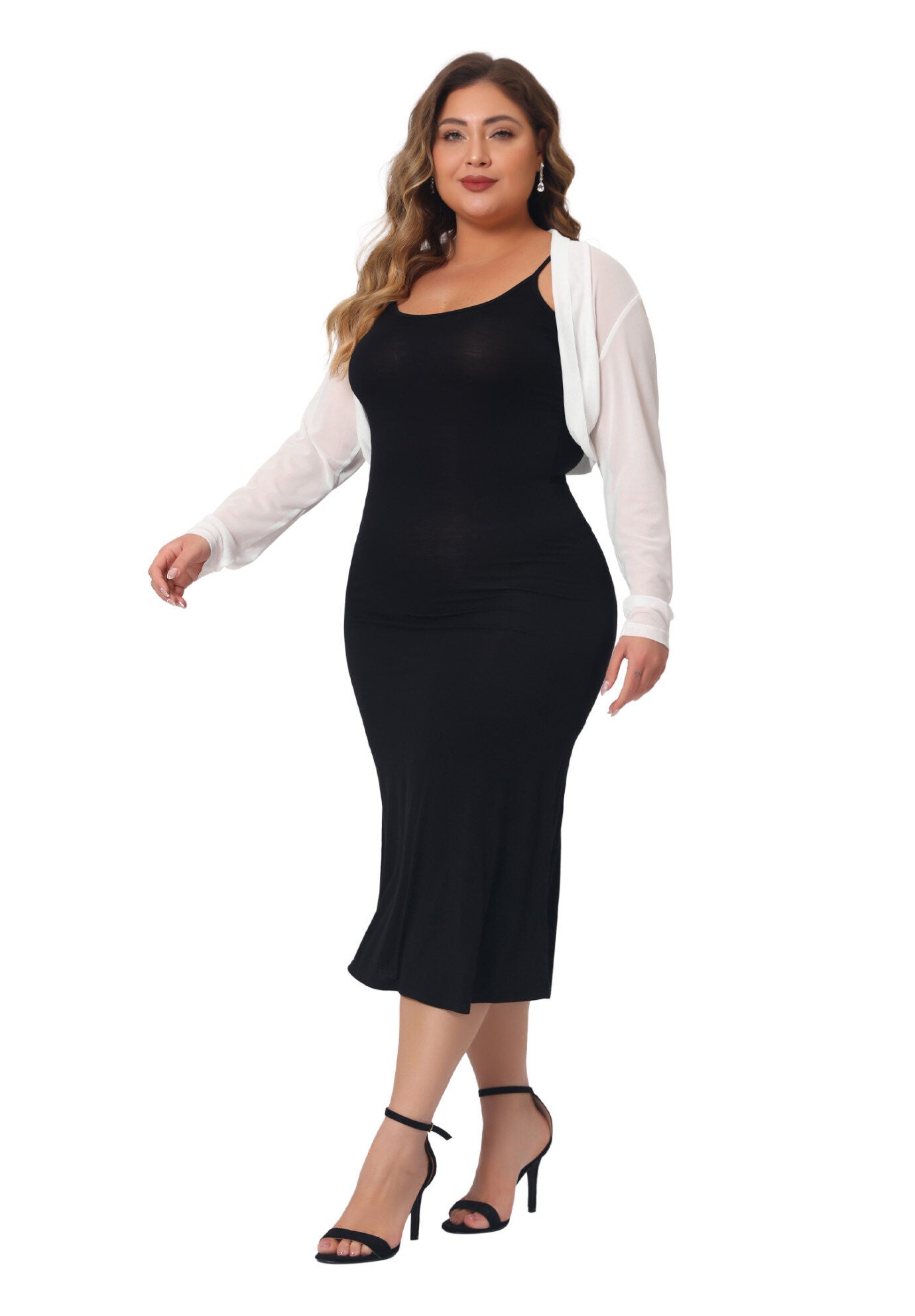 LONG SLEEVE SHEER BOLERO SHRUG MESH CROP CARDIGAN, White / White, hi-res image number 0