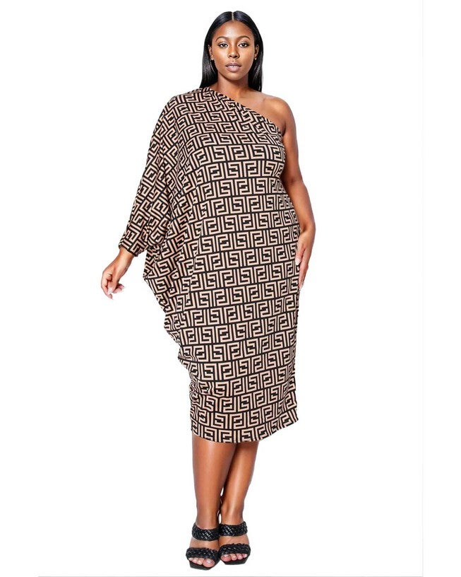 PERSEPHONE ASYMMETRICAL MIDI DRESS, Black Stone / Beige, hi-res image number 0