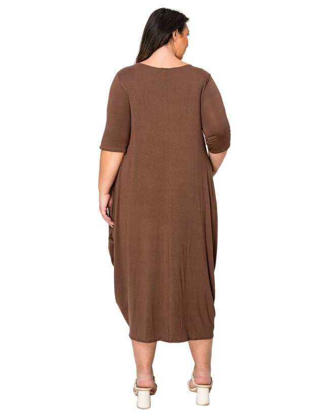 EVELYN BUBBLE HEM POCKET DRESS, Tobacco Dark / Brown, alternate image number 2