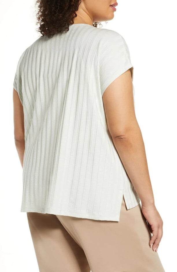 Eileen Fisher Women's Plus Tonal Stripe Top White Size 3X, , alternate image number null