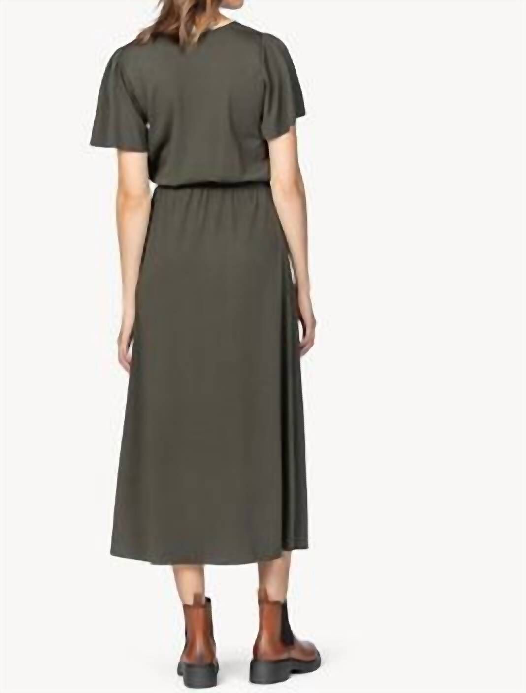 JERSEY FLUTTER SLEEVE DRESS IN OLIVE, , alternate image number 5