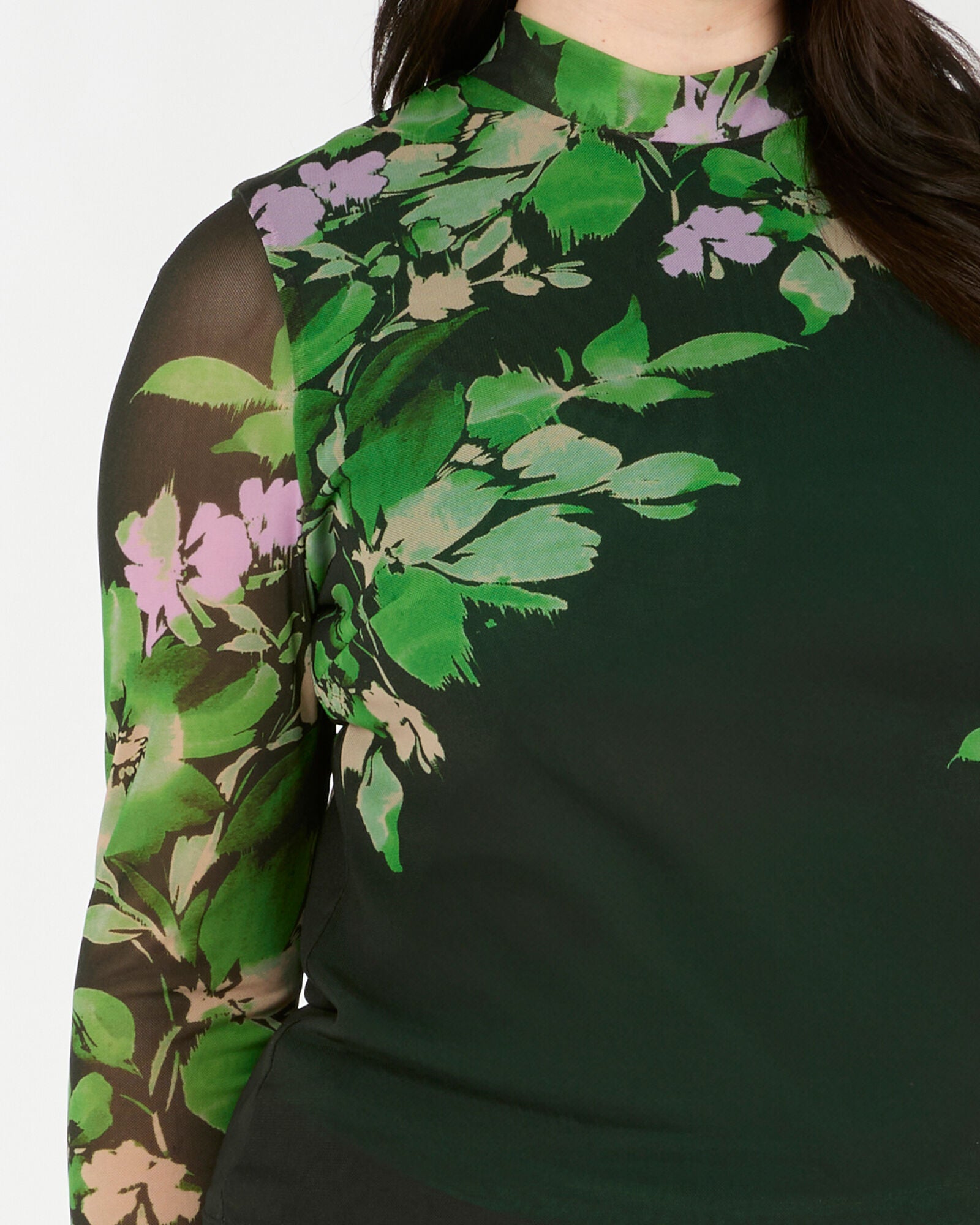 Fiora Printed Long Sleeve Mesh Top, Ivy Fleur / Forest Green, alternate image number 5