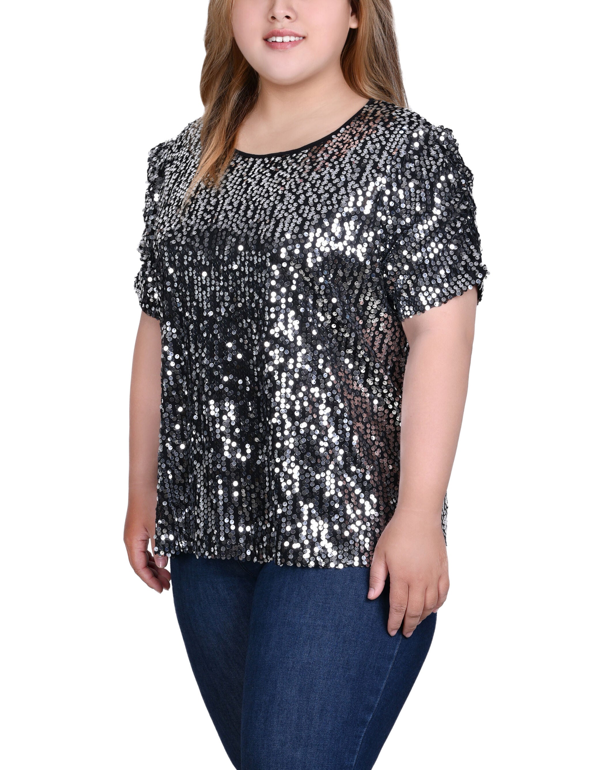 Short Sleeve Sequined Top, , alternate image number 4