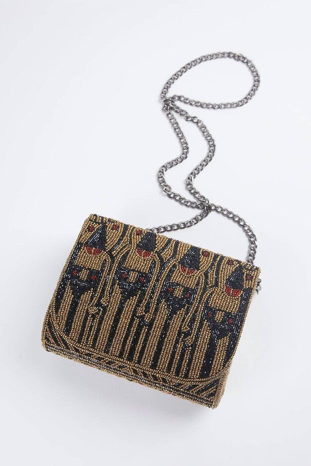 Minervas Beaded Cross-Body Clutch Bag in Bronze, Bronze / Black, hi-res image number null