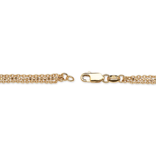 Triple-Strand Beaded Ankle Bracelet in Gold-Plated Sterling Silver, Yellow / Yellow, alternate image number null