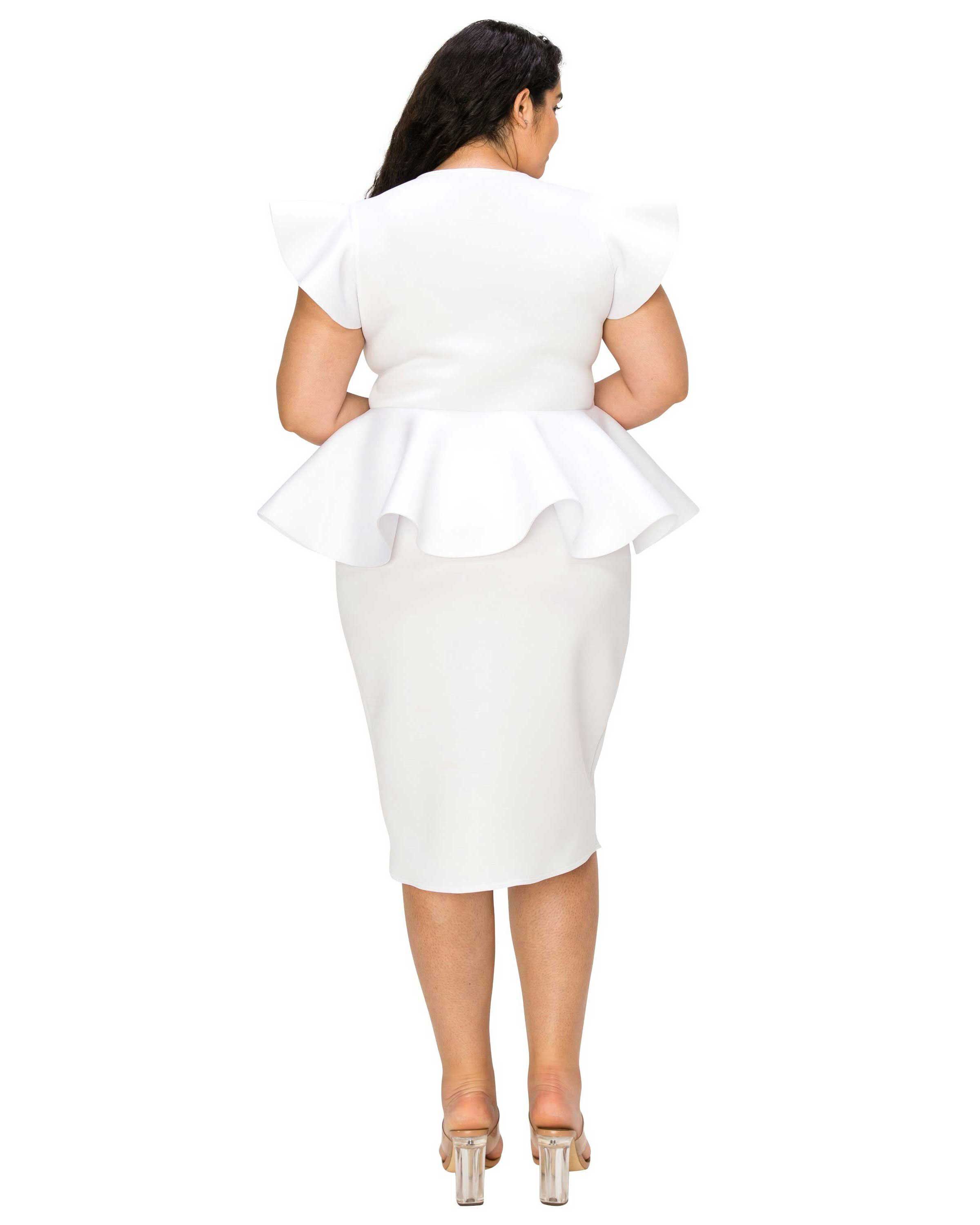 ONYX NEOPRENE PEPLUM DRESS, White / White, alternate image number 2