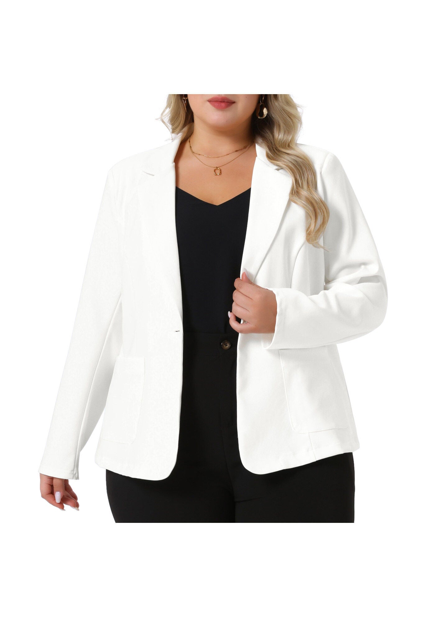 NOTCH LAPEL BUTTONS FRONT BLAZER, White / White, alternate image number 2