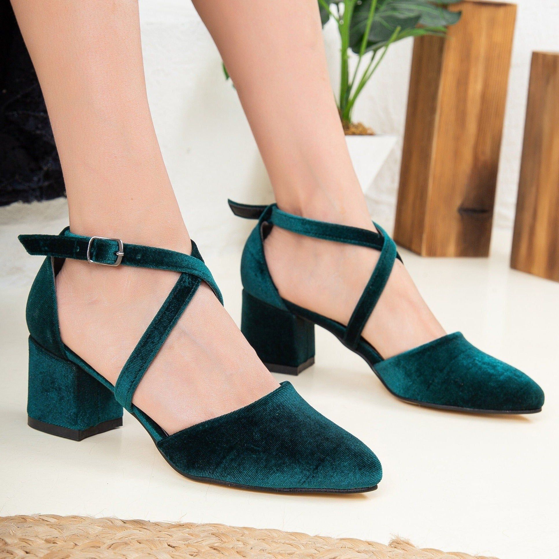 Dolly Low Block Heel Pumps, Emerald Green Velvet / Kelly Green, alternate image number 2