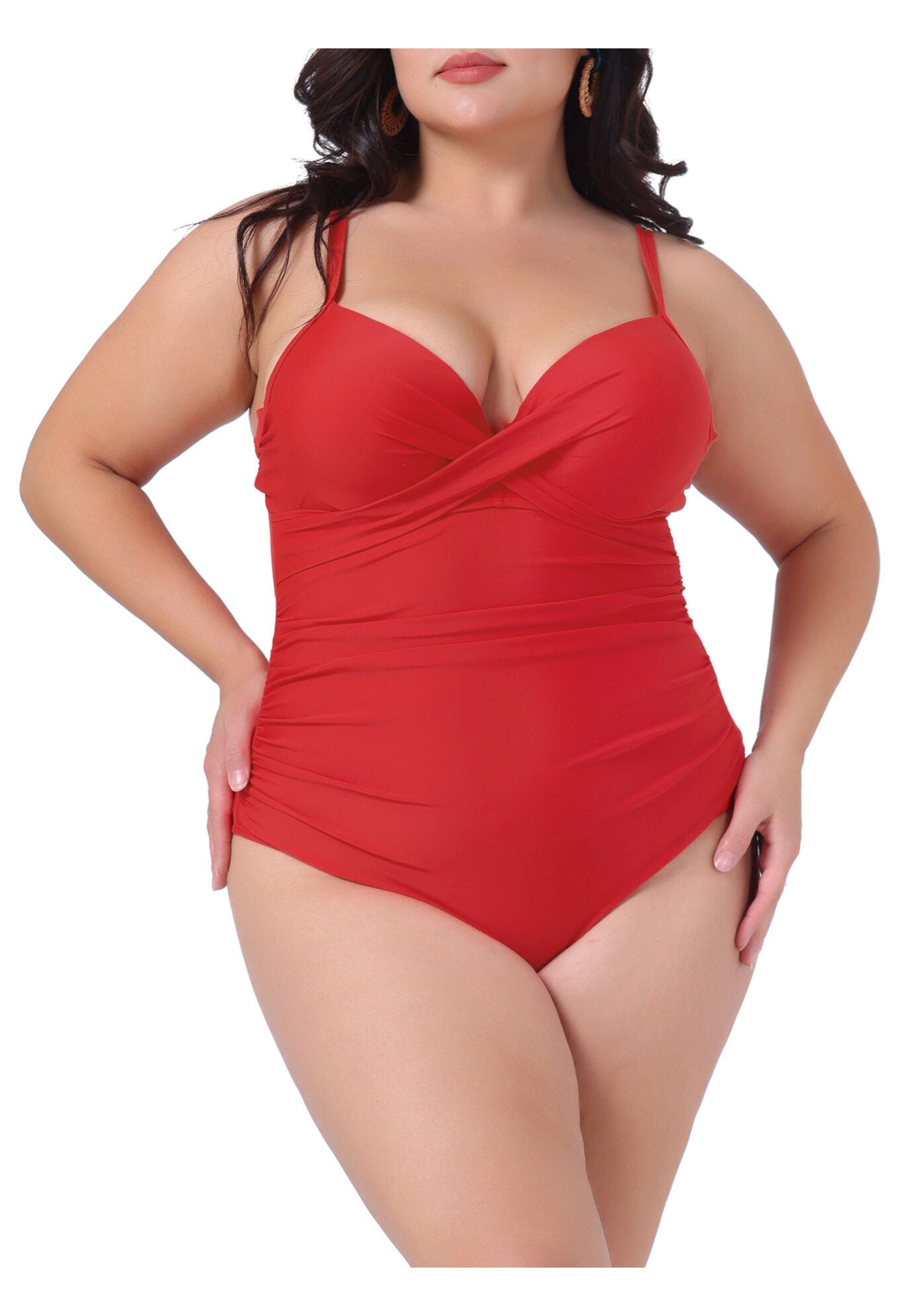 Summer Bikini Bathing Suit Ruched Padded Slim Fit Swimsuit, Red / Red, alternate image number 2