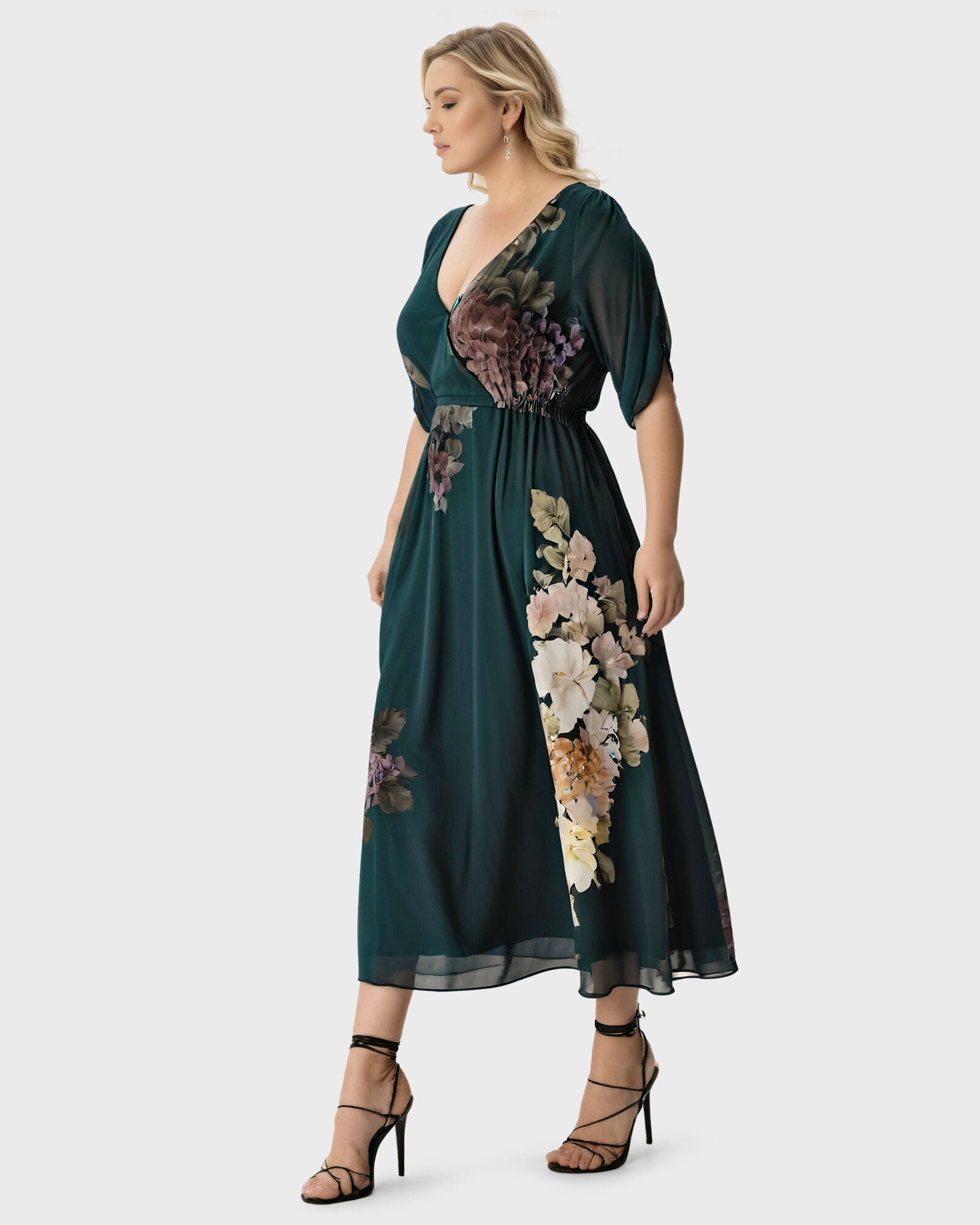 Floral Print Georgette Surplice Dress, , alternate image number 5