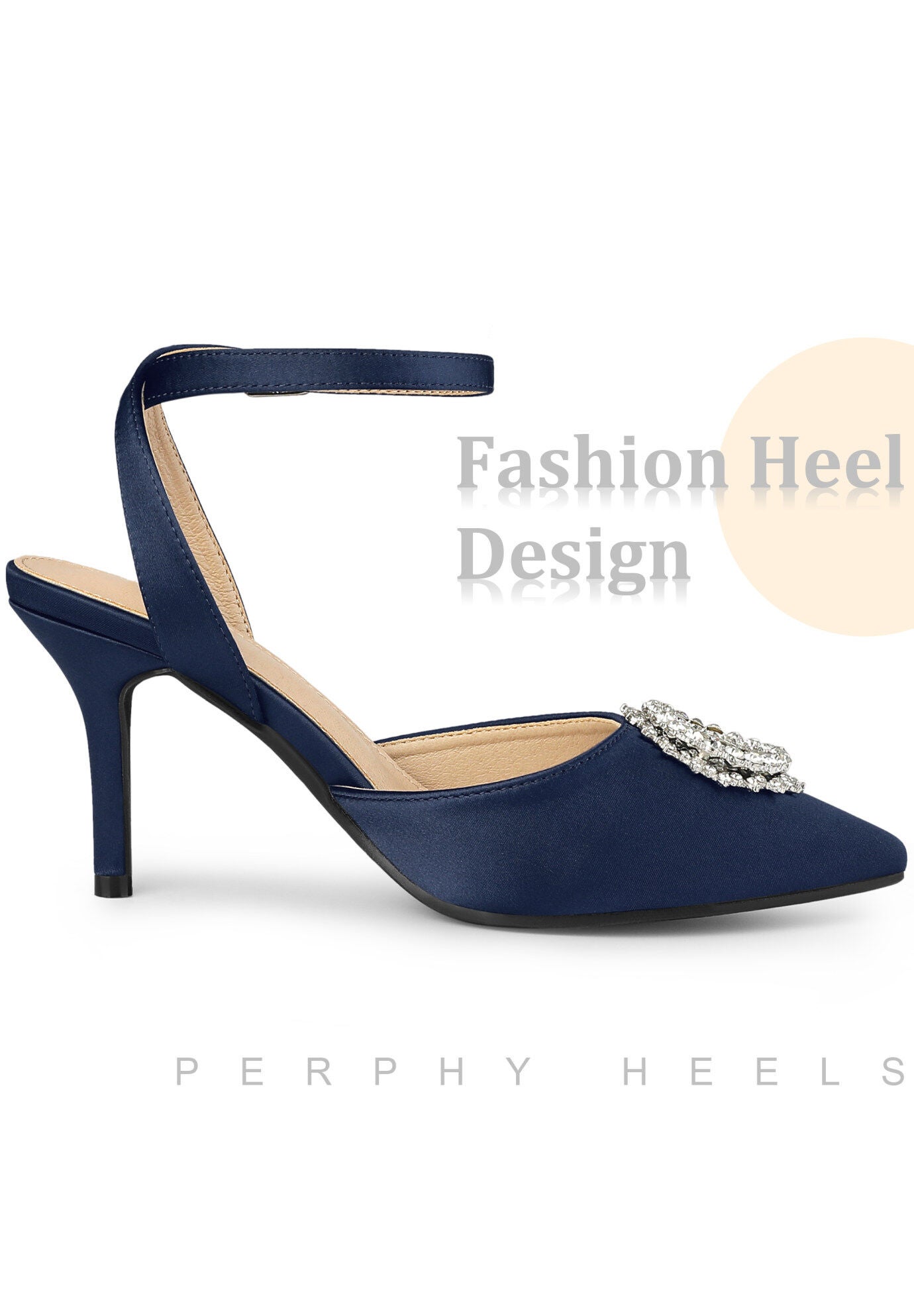 Rhinestones Ankle Strap Stiletto Heel Pumps, Royal Blue / Royal Blue, alternate image number 3