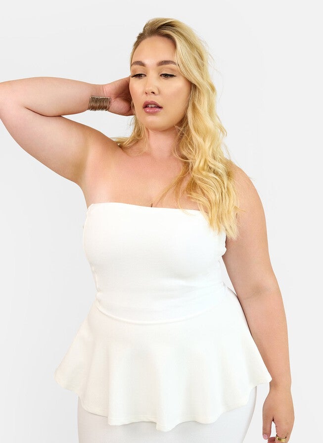 AKARI PEPLUM TOP, White / White, alternate image number null