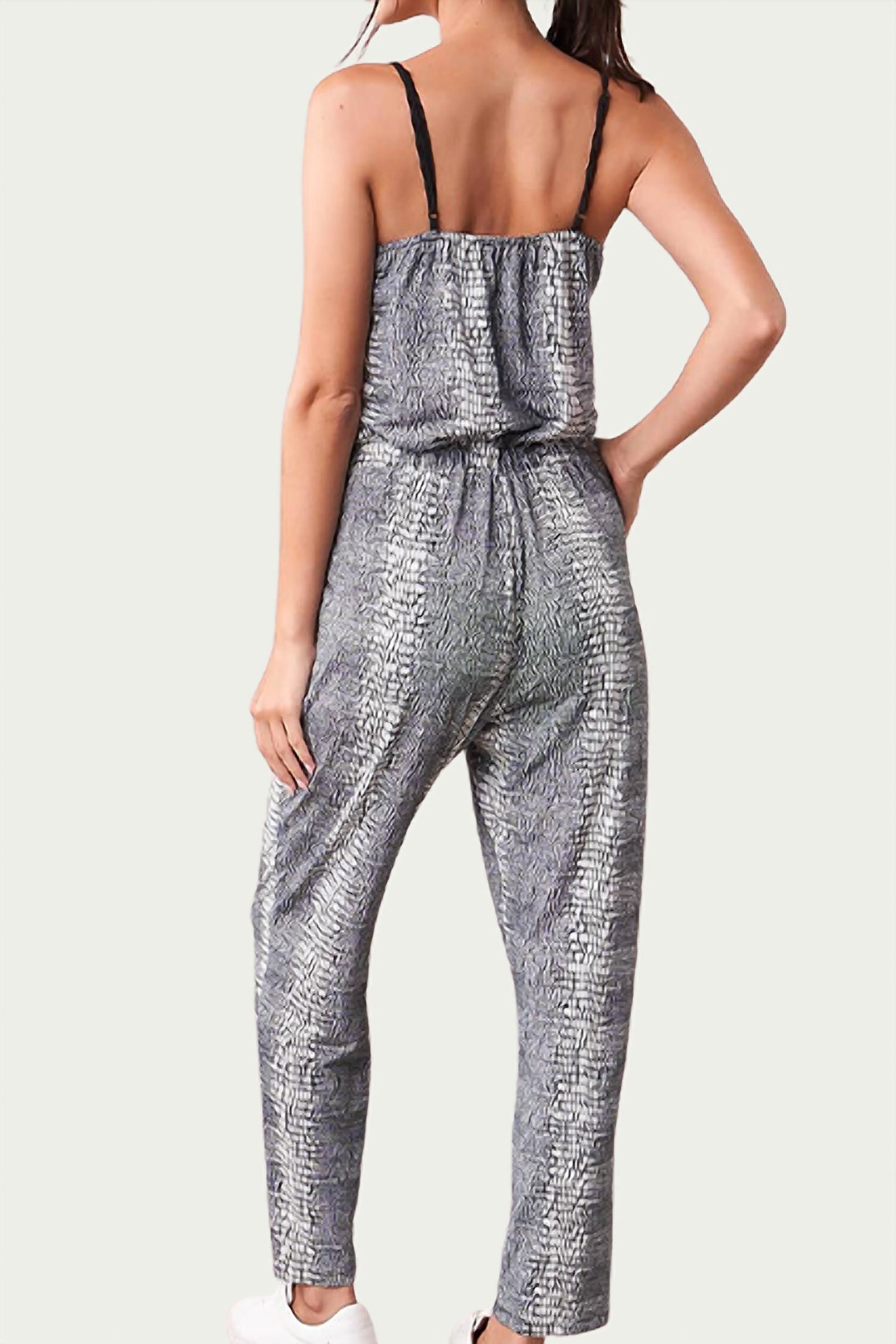 SHELA WRAP-EFFECT TWO-TONE STRETCH-JERSEY JUMPSUIT IN BLACK MULTI, , alternate image number 2