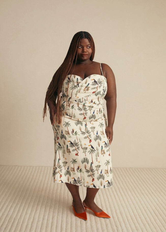 Tropics Printed Midi Skirt, Cream Print / Cream, hi-res image number 0