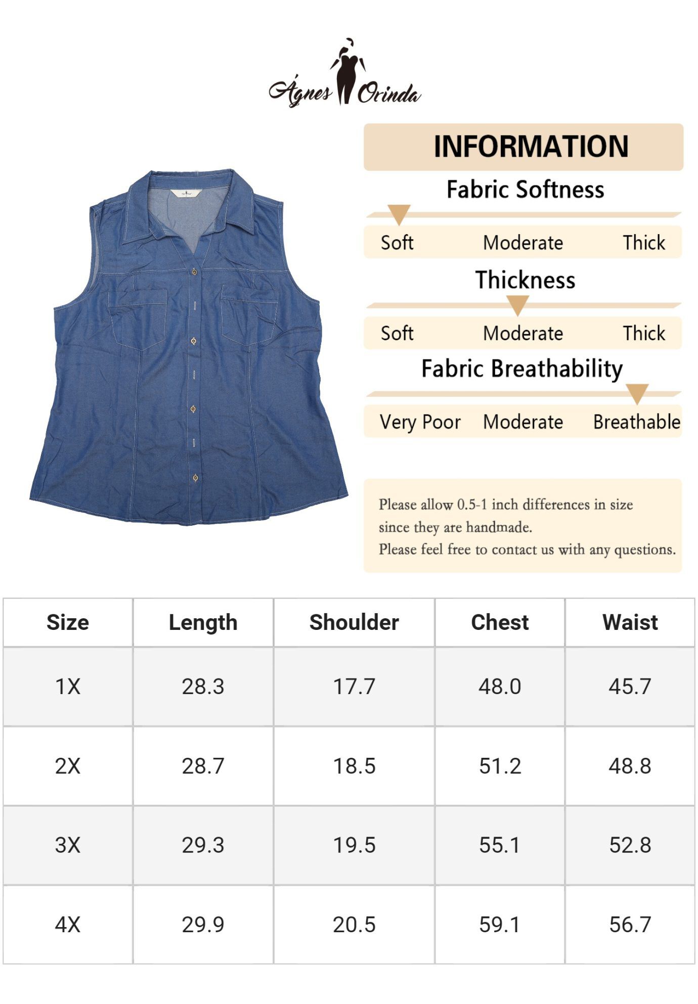 Sleeveless Button Down Shirt Chambray Top, Dark Blue / Navy, alternate image number 4