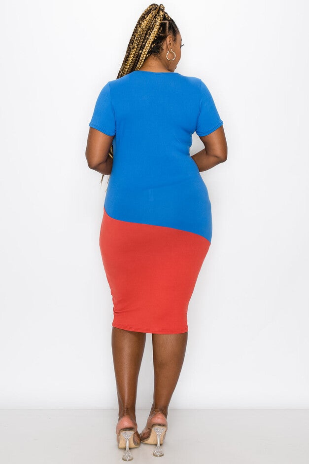COLORBLOCK BODYCON DRESS, Cobalt and Marsala Lt / Cobalt, alternate image number null