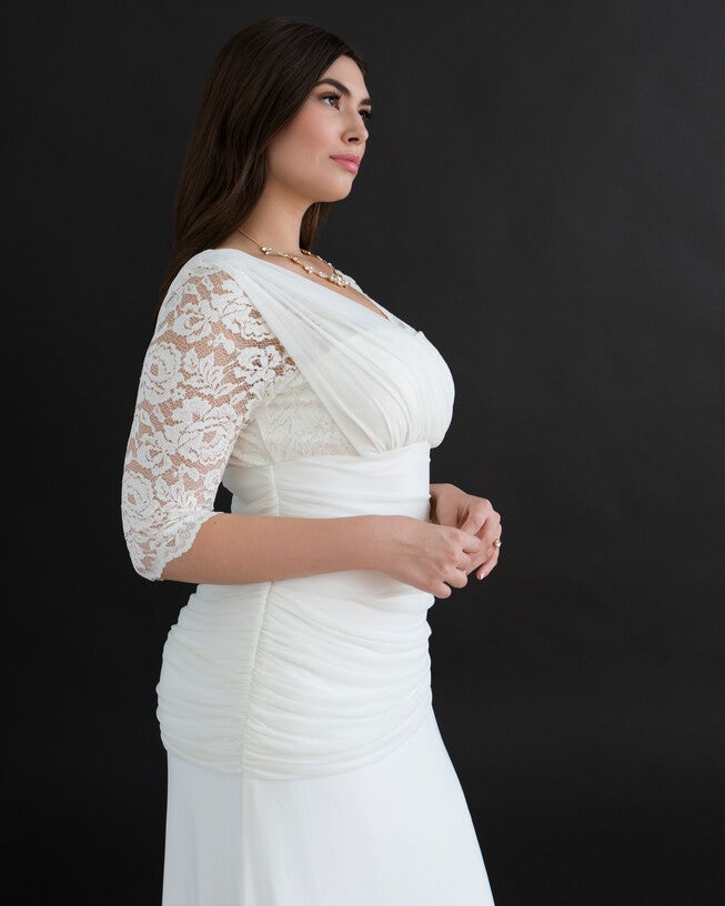Elegant Aisle One Shoulder Illusion Wedding Gown, IVORY / Ivory, alternate image number null