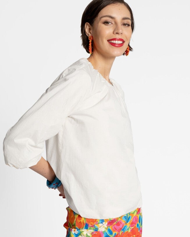 Emily Ruched Top, White / White, alternate image number null