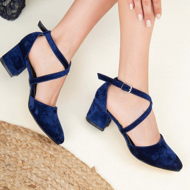DOLLY - DARK BLUE VELVET BLOCK HEELS, DARK BLUE / Navy, alternate image number 1