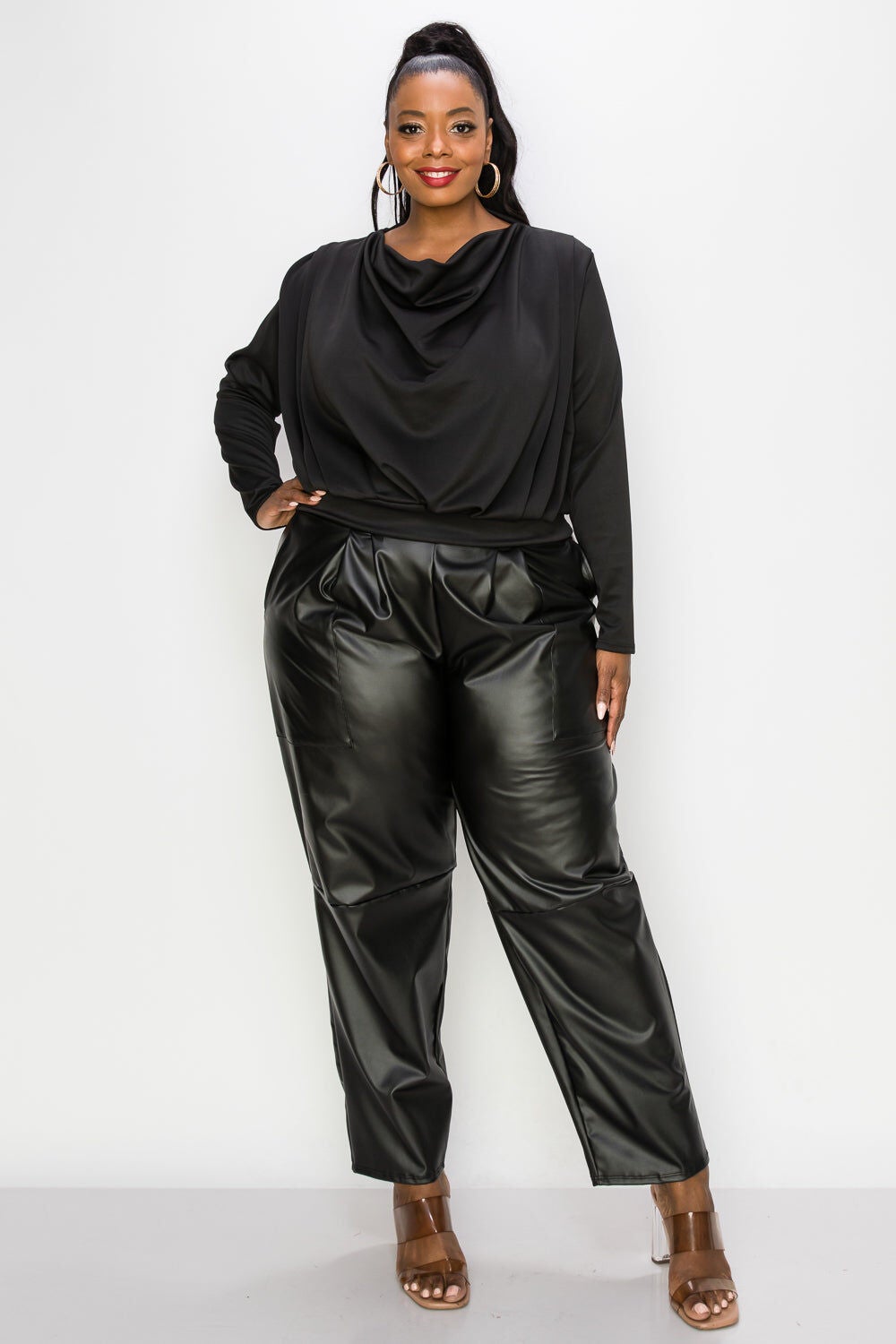 NOELLE COWL NECK TOP, Black / Black, hi-res image number 0