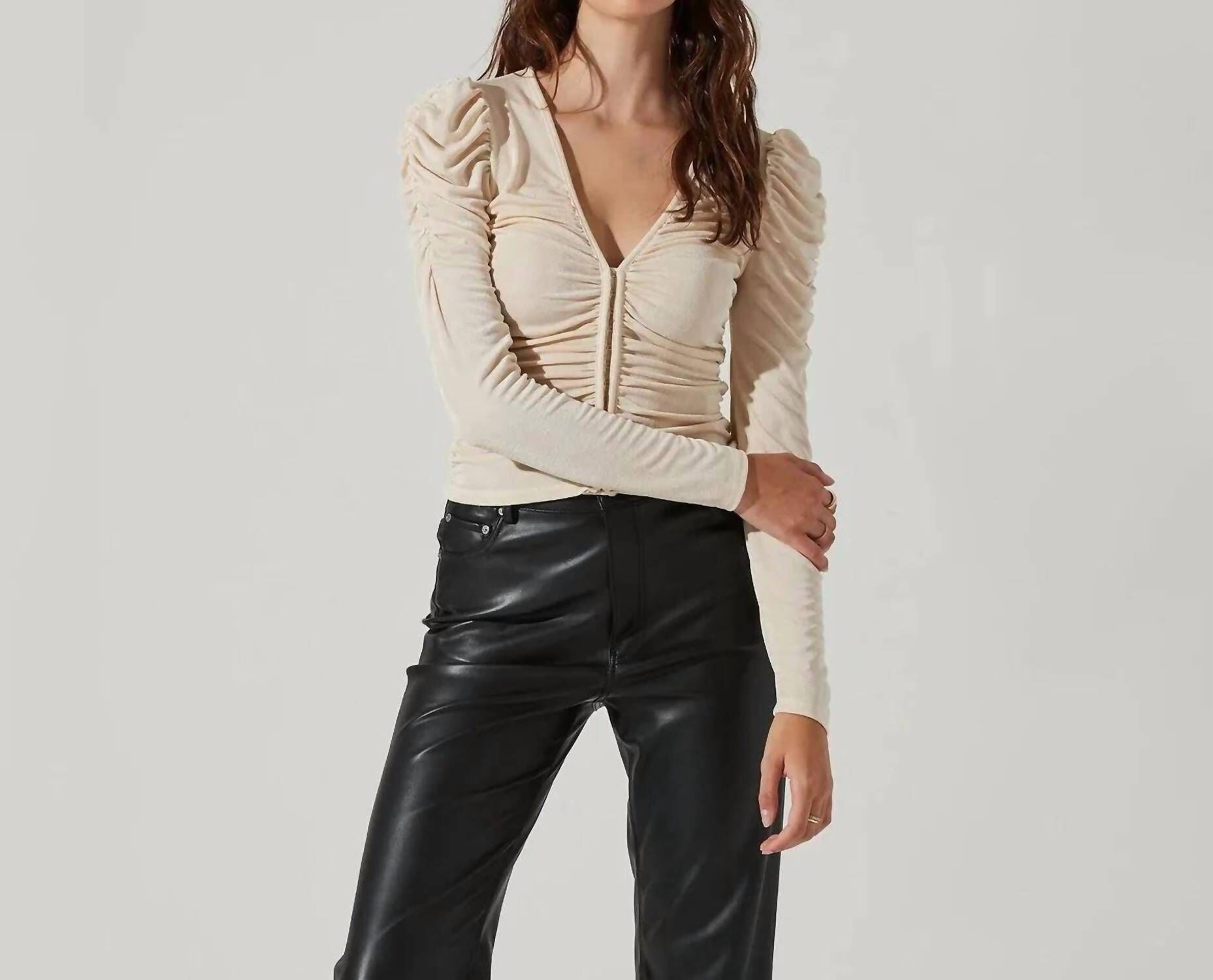 ENCINO RUCHED TOP IN CREAM, Cream / Beige, hi-res image number 0