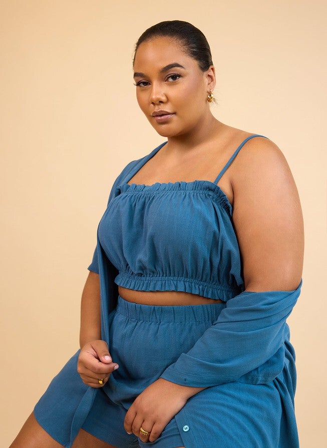 CLIO LINEN PEASANT CROP TOP - CADET BLUE, Blue / Azure Blue, alternate image number 2
