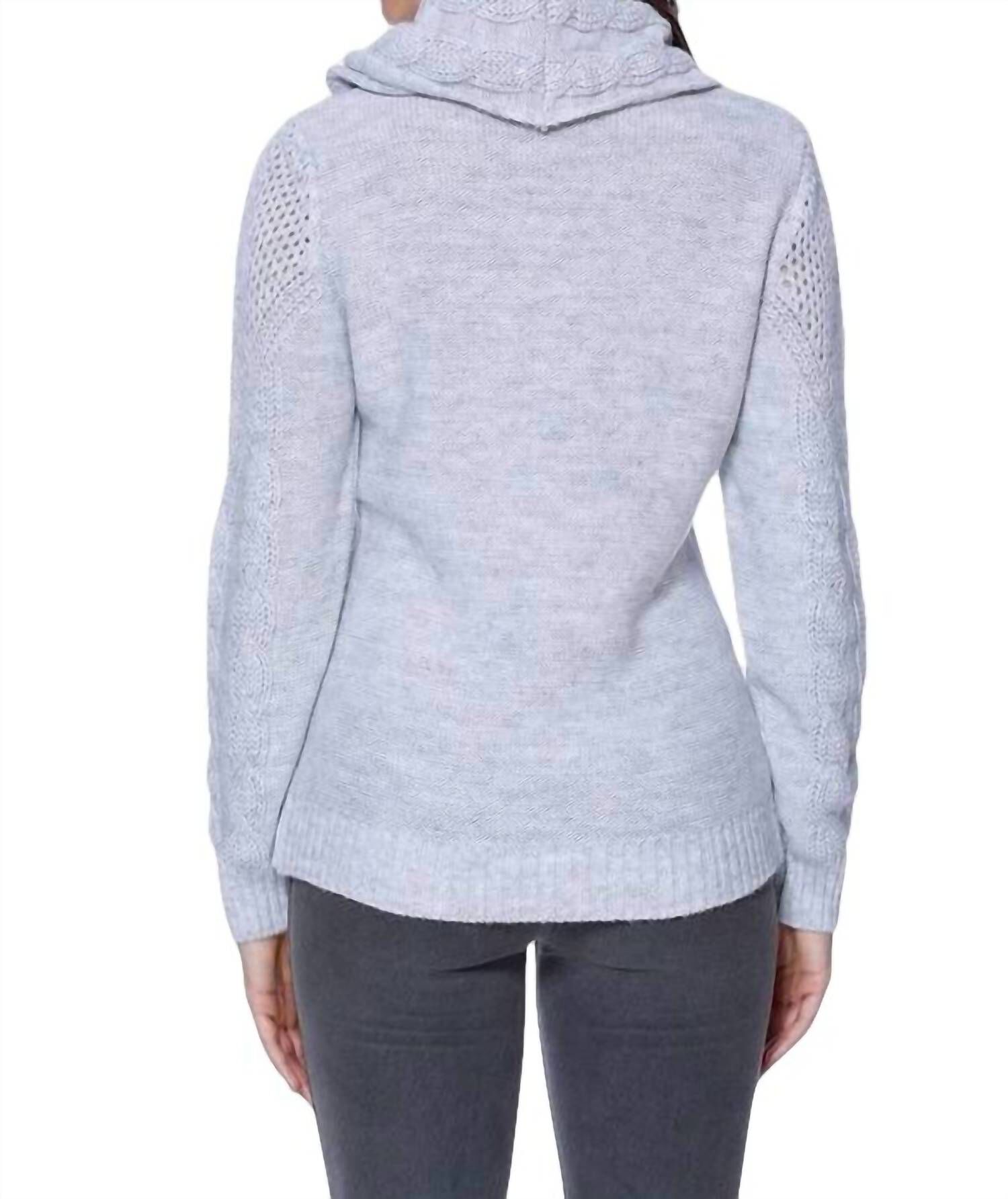 JULIANA CABLE KNIT SWEATER ATTACH SCARF IN GRAY, , alternate image number 4
