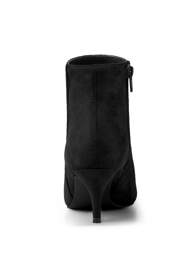 POINTED TOE KITTEN HEEL ZIP BOOTIES, Black / Black, alternate image number 2