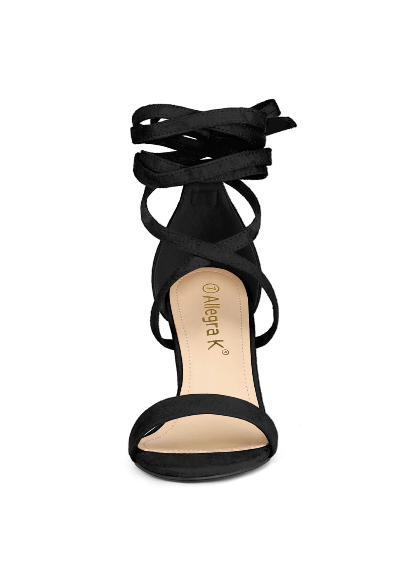 Strappy Chunky High Heels Lace Up Heels Sandals, Black / Black, alternate image number 1