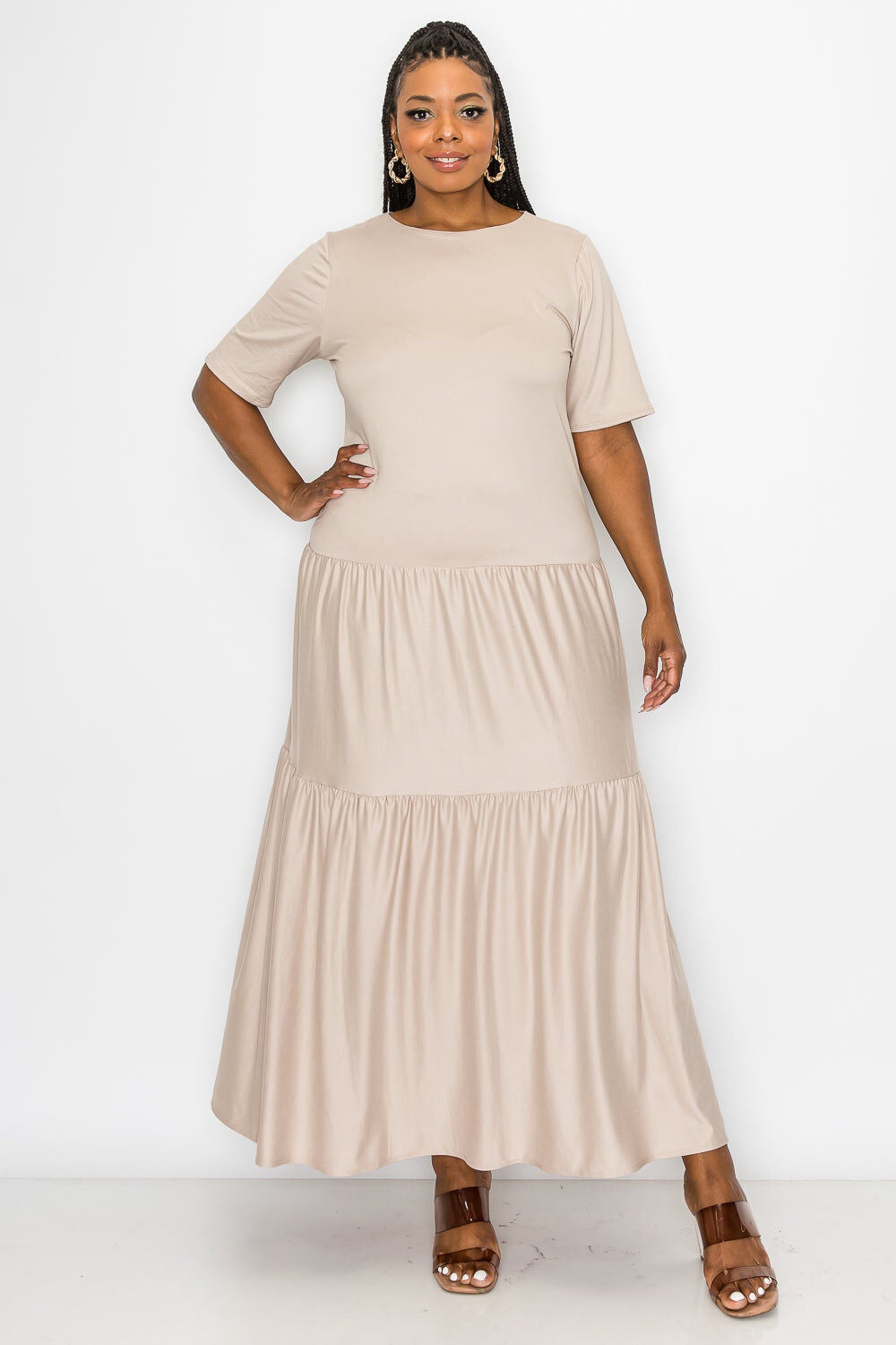JOURDAN TIERED MAXI DRESS, Taupe Dusty / Taupe, hi-res image number 0