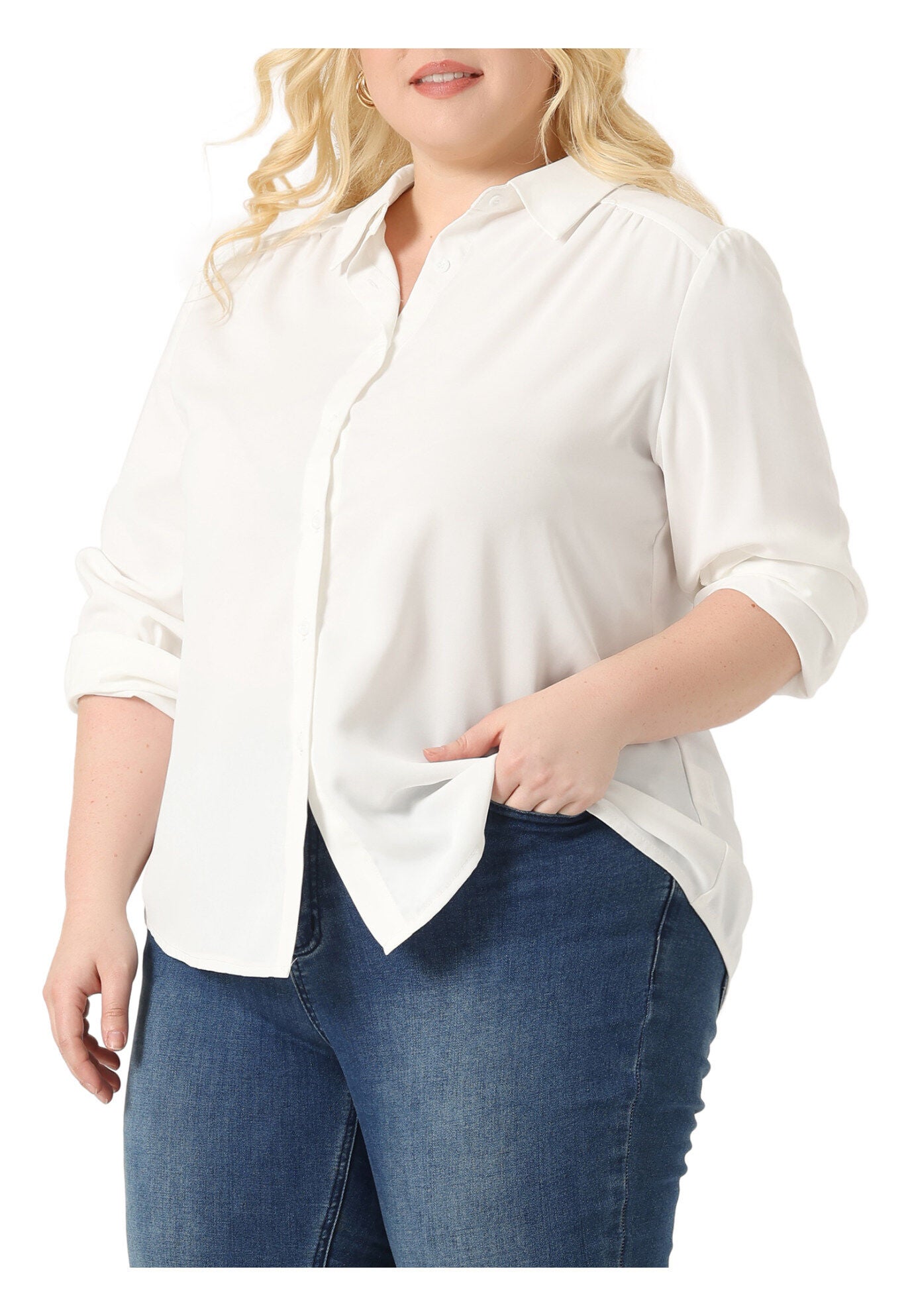 Button Down Long Sleeve Classic Shirt, White / White, alternate image number 2