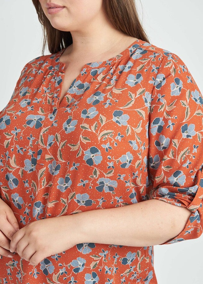Gabriella 3/4 Roll-Tab Sleeve Blouse, M982 RUST / Rust, alternate image number null