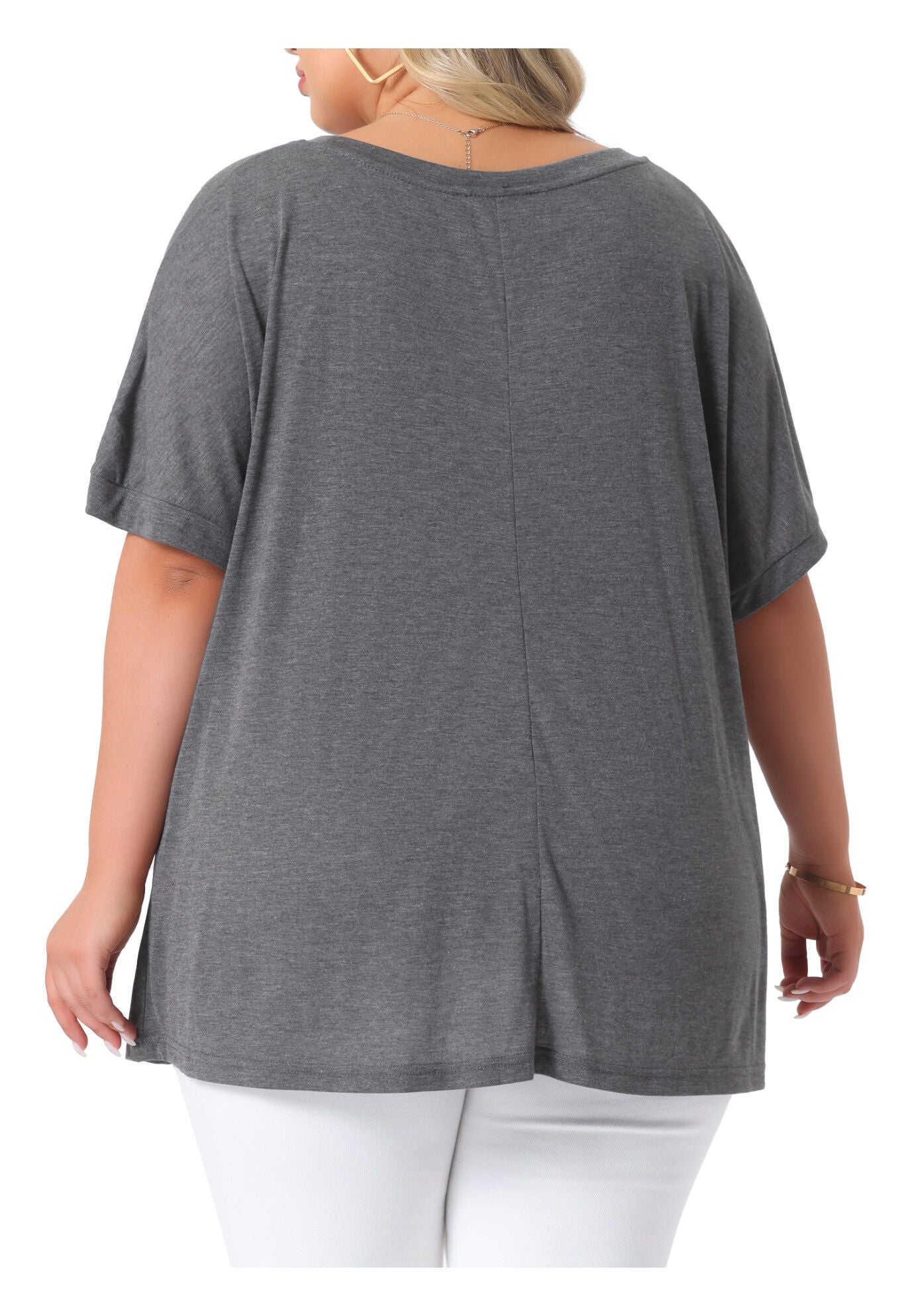 Short Sleeve Top Loose Fit Summer T-Shirt with Pocket, Grey / Charcoal Grey, alternate image number 2