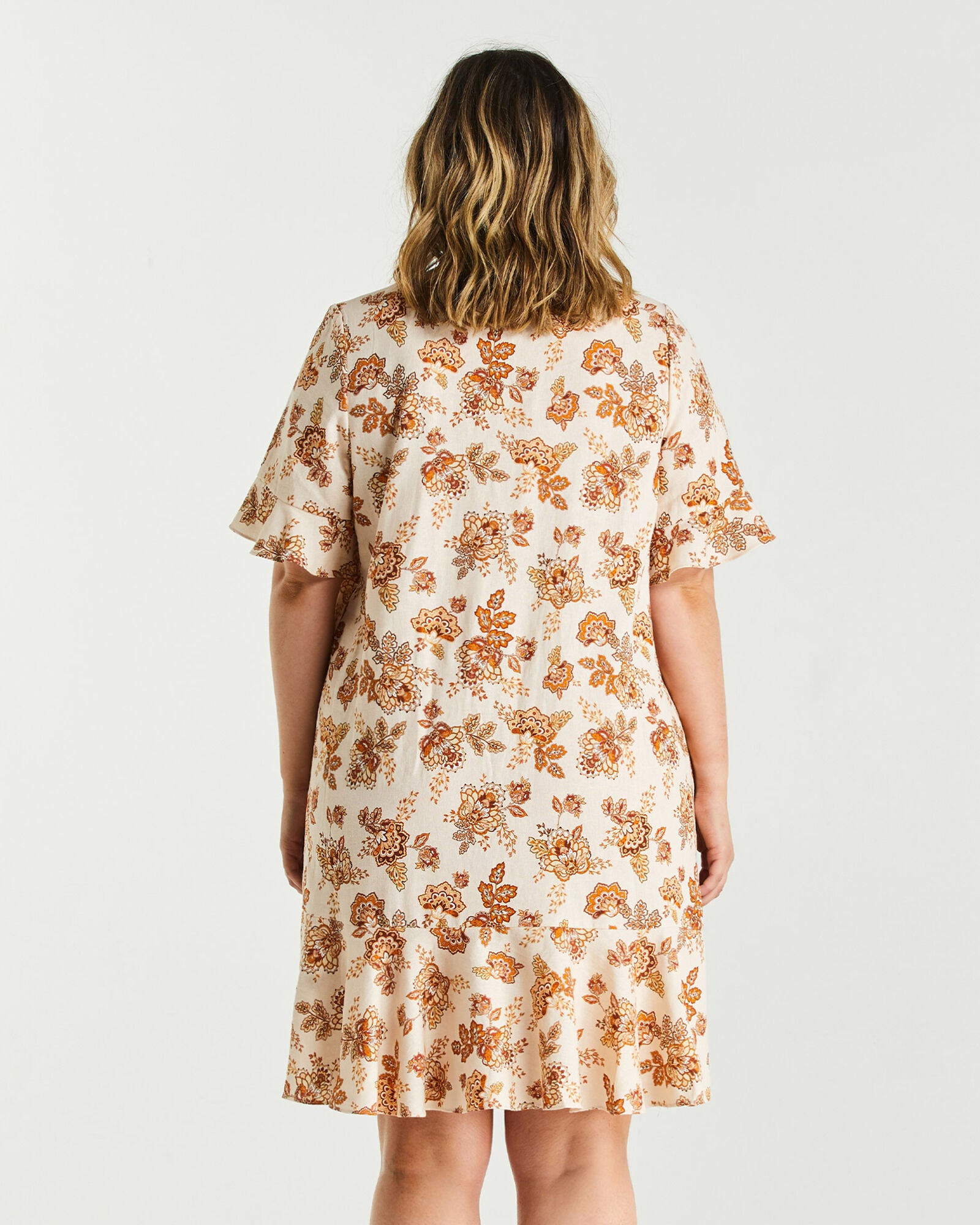 Earth Blooms Ruffle Dress, Print / Beige, alternate image number 4