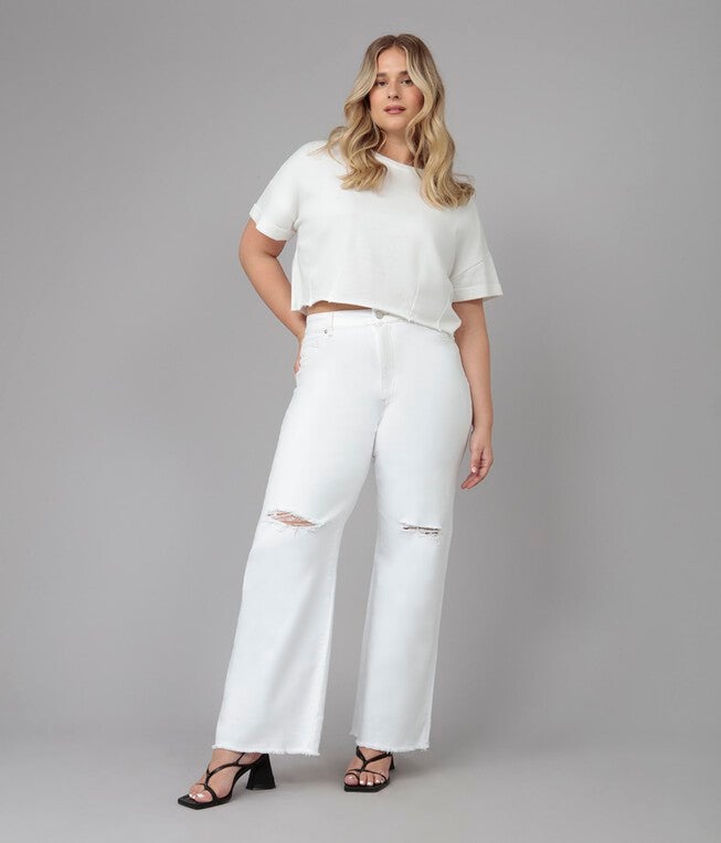 Women's White High Rise Wide Leg Jeans, White / White, hi-res image number 0