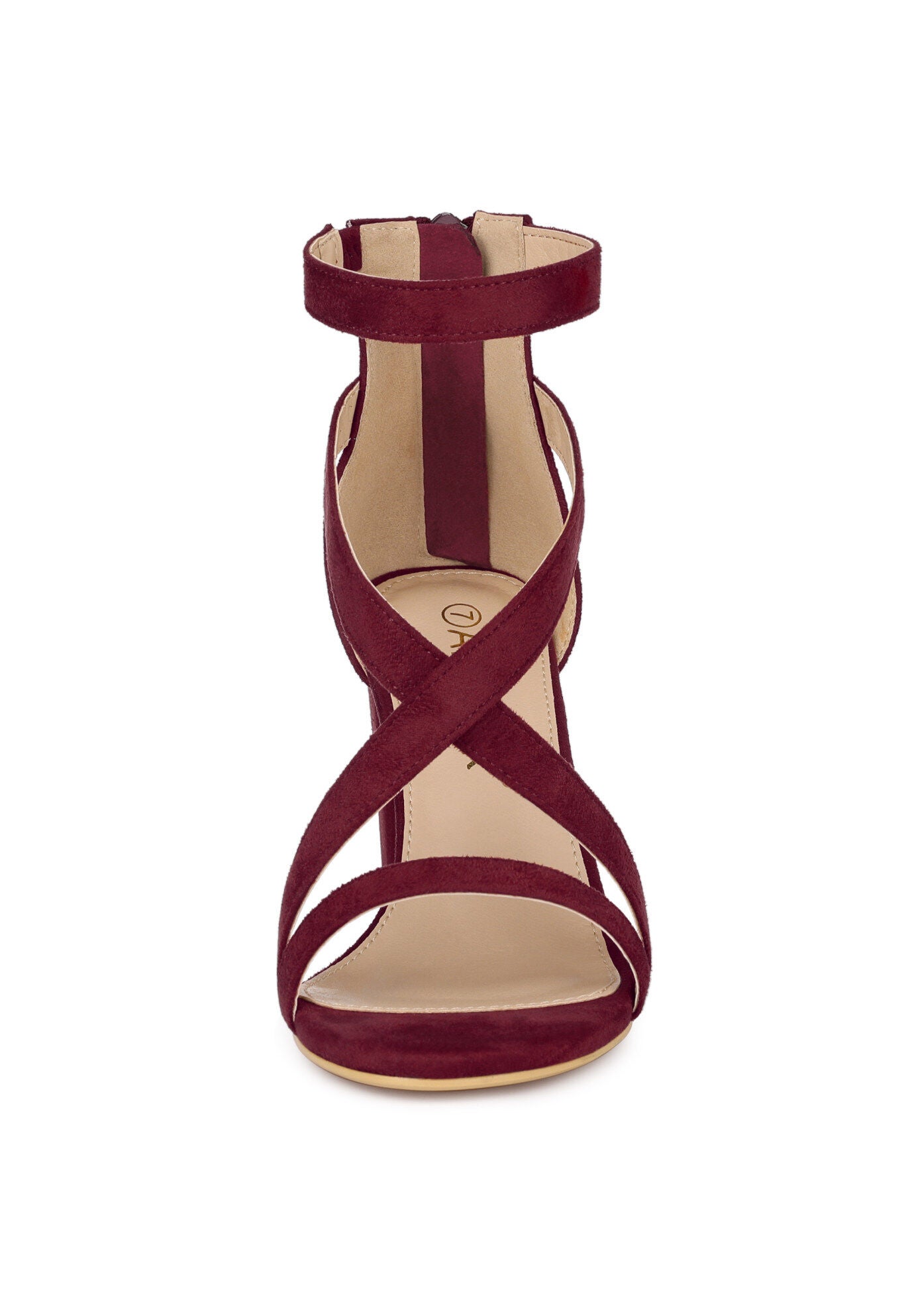 Crisscross Ankle Strap Chunky Heel Sandals, Burgundy / Burgundy, alternate image number 1