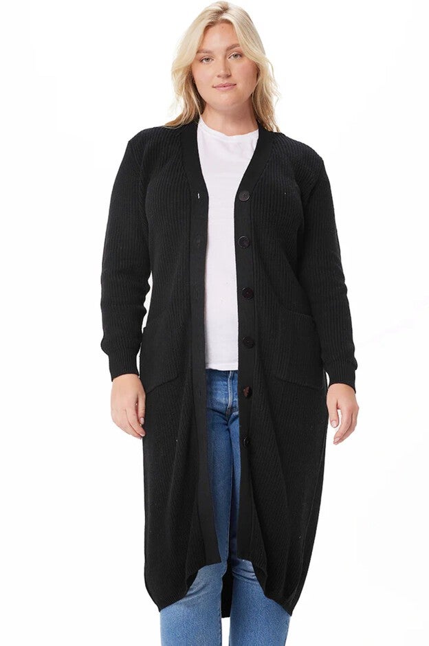 Cotton Cashmere Belted Long Cardigan, BLACK / Black, hi-res image number 0