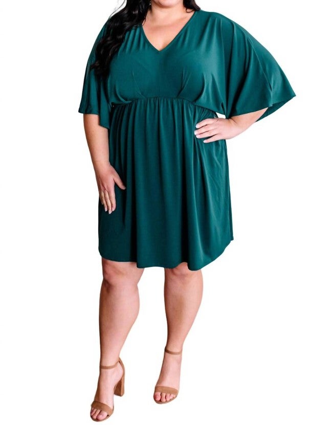 DOLMAN SLEEVE STRETCHY DRESS IN HUNTER GREEN, Hunter Green / Hunter Green, hi-res image number null