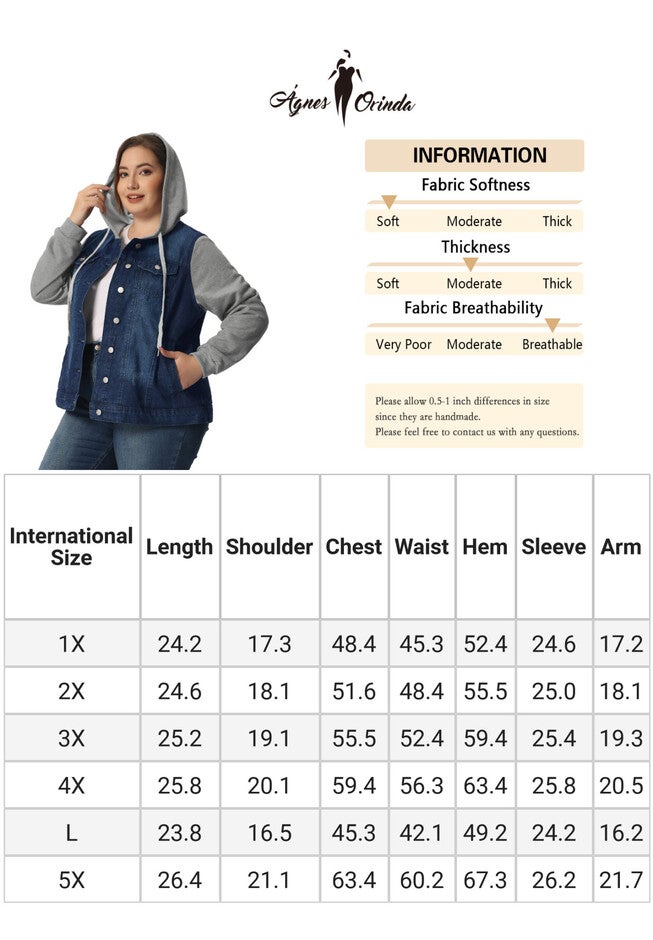 LAYERED DRAWSTRING HOODIE DENIM JEAN JACKET, Black Blue / Navy, alternate image number 4