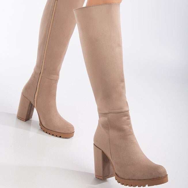 ALIZE - CREAM SUEDE WIDE CALF PLATFORM BOOTS, BEIGE / Beige, alternate image number 2
