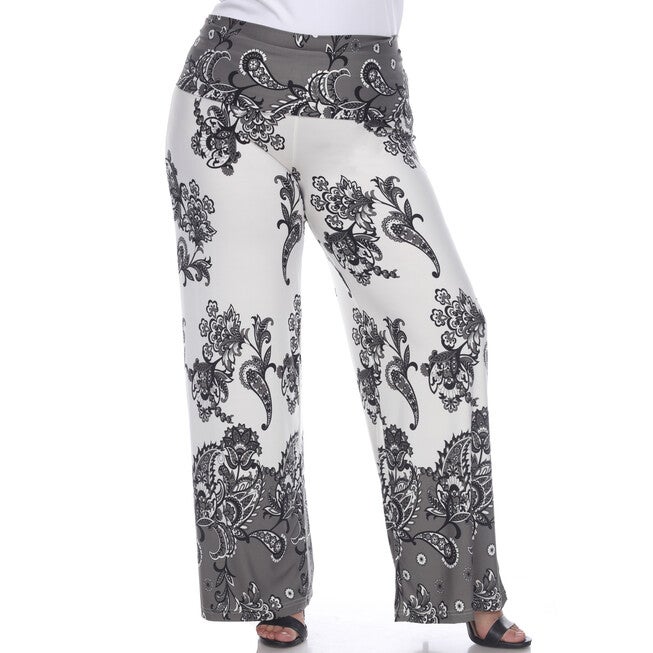 Floral Paisley Printed Palazzo Pants, Beige / Beige, alternate image number null