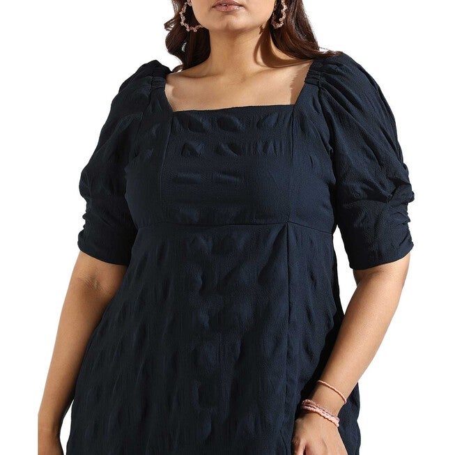 Women Solid Black Side Slit Dresses, Navy / Navy, alternate image number null