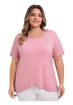 Short Sleeve Blouse Crossover Asymmetric Tulip Hem Top