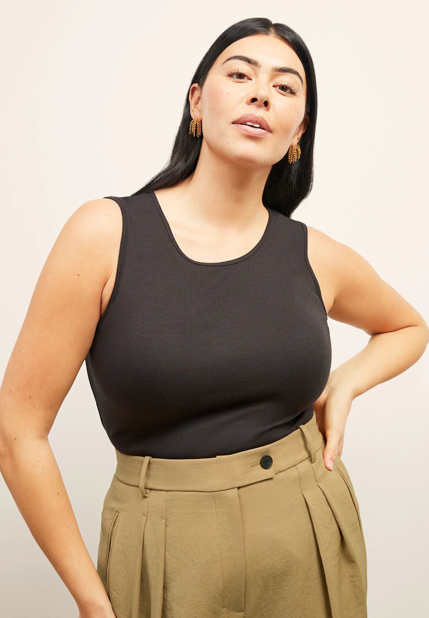 Paige Tank - Ribbed Pima Cotton, Black / Black, alternate image number 1