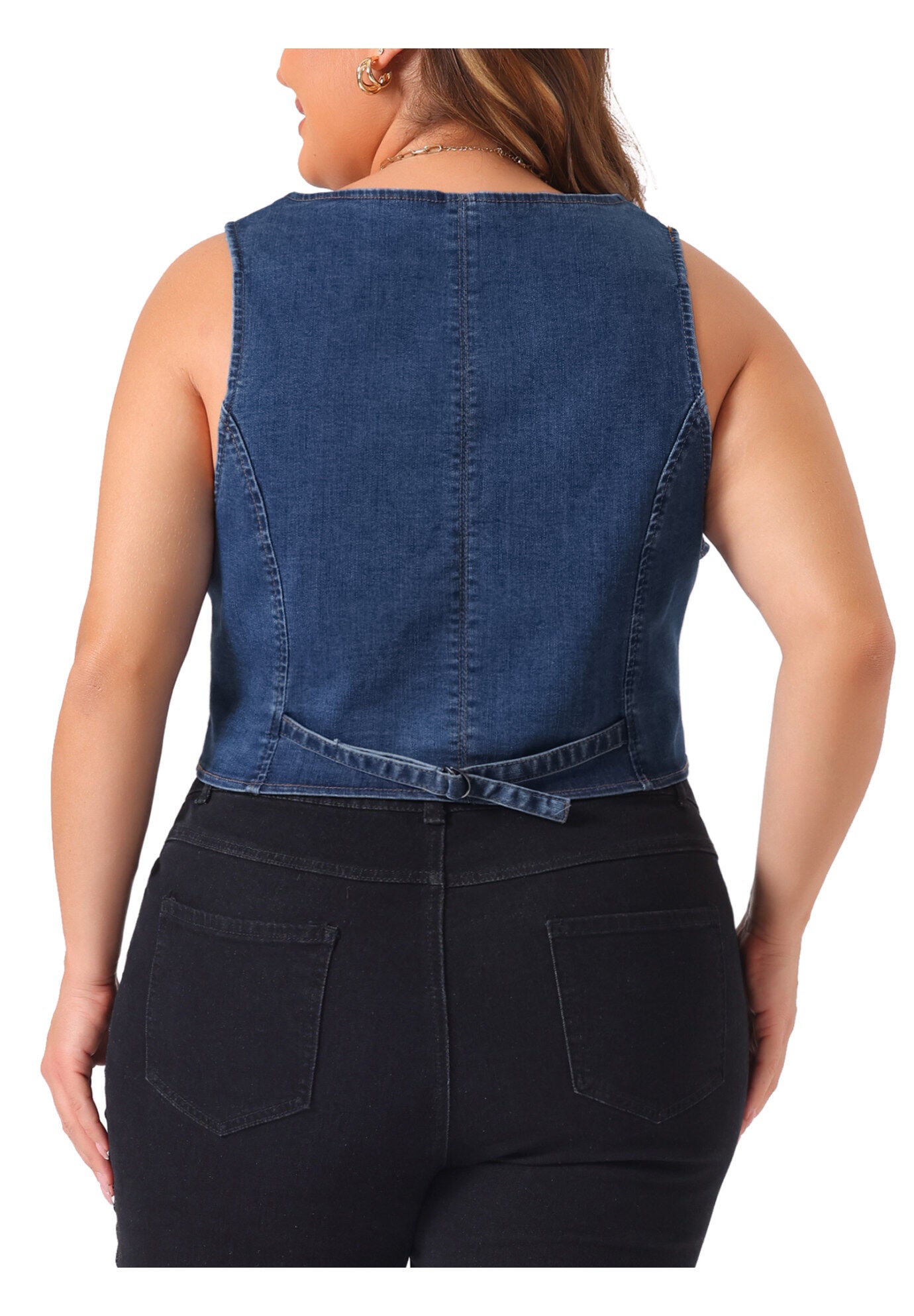 V NECK BUTTON DOWN DENIM VEST, Blue / Chambray Denim Medium, alternate image number 3