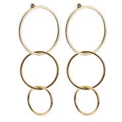 Triple Interlinking Circle Drop Earrings Gold