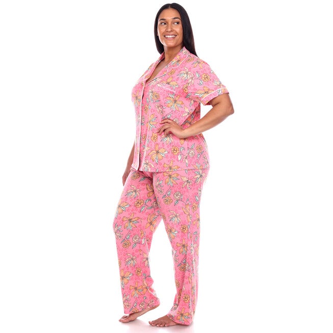 Short Sleeve & Pants Tropical Pajama Set, PinkOrange / Pink, alternate image number 3