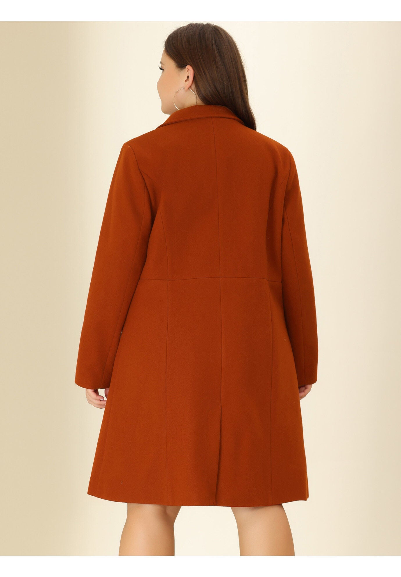 NOTCH LAPEL DOUBLE BREASTED PEA TRENCH COAT, Red Brown / Burnt Orange, alternate image number 3