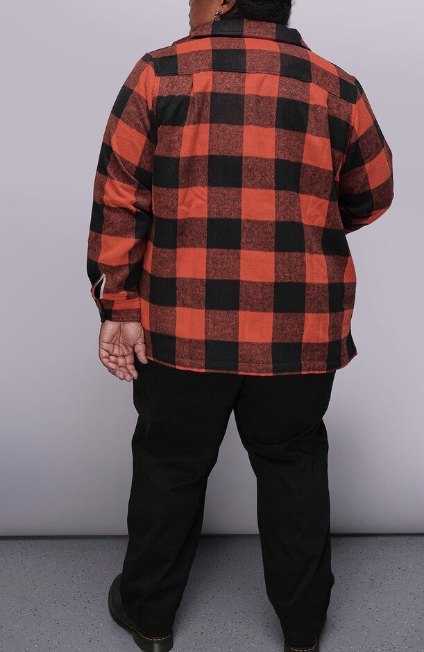 The Essential Flannel Fleece Lined Shacket, CHILIBLACK / Red, alternate image number 2